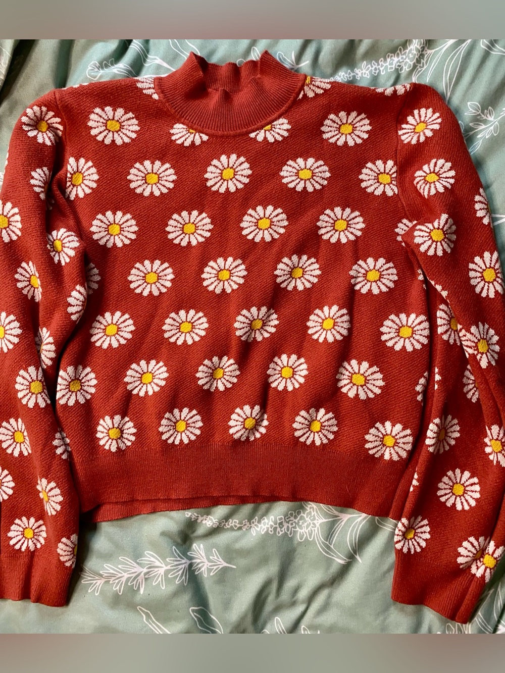 Women’s Red Daisy Knit Sweater - Mock Neck
